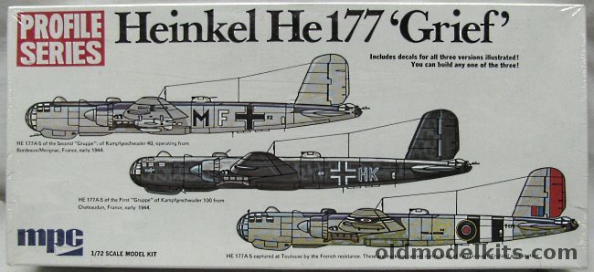 MPC 1/72 Heinkel He-177 Grief A-5 - Luftwaffe Kampfgeschwader 40/II Bordeaux France early 1944 / Kampfgeschwader 100/I Chateadun France early 1944 / He-117 Captured by French Resistance and test markings from Farnborough England - Profile Series, 2-2502 plastic model kit
